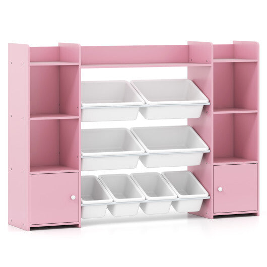 56 inch Large Toy Storage Organizer with 8 Removable Bins and Bookshelf-Pink LuxuryLifeWay Online Store