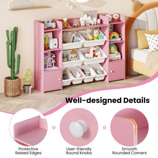 56 inch Large Toy Storage Organizer with 8 Removable Bins and Bookshelf-Pink LuxuryLifeWay Online Store