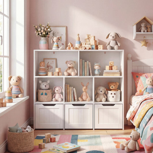 Toy Storage Organizer with 3 Movable Drawers and 5 Open Cubbies for Playroom-White LuxuryLifeWay Online Store