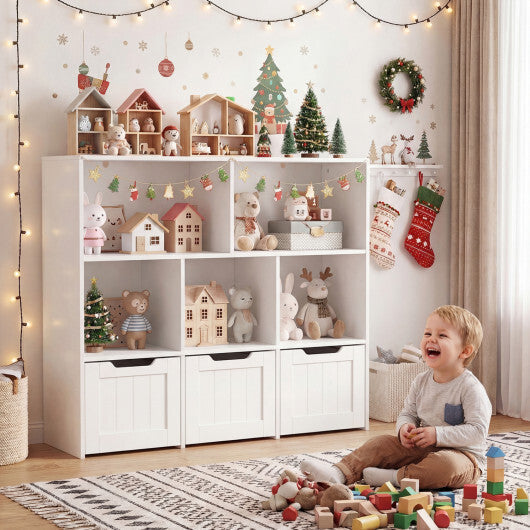 Toy Storage Organizer with 3 Movable Drawers and 5 Open Cubbies for Playroom-White LuxuryLifeWay Online Store