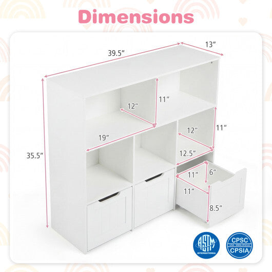 Toy Storage Organizer with 3 Movable Drawers and 5 Open Cubbies for Playroom-White LuxuryLifeWay Online Store