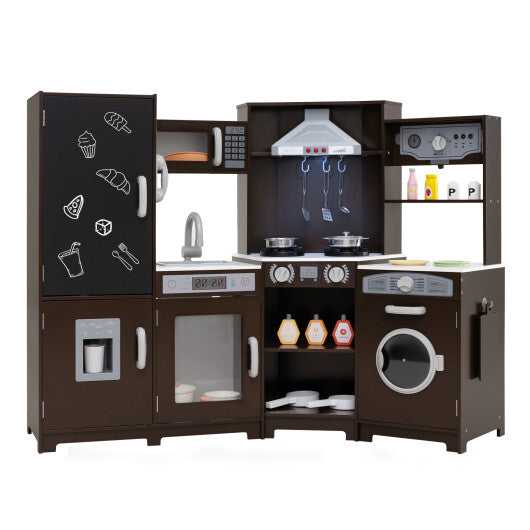 Corner Wooden Play Kitchen with Lights and Sounds Large Pretend Play Kitchen Set-Espresso LuxuryLifeWay Online Store