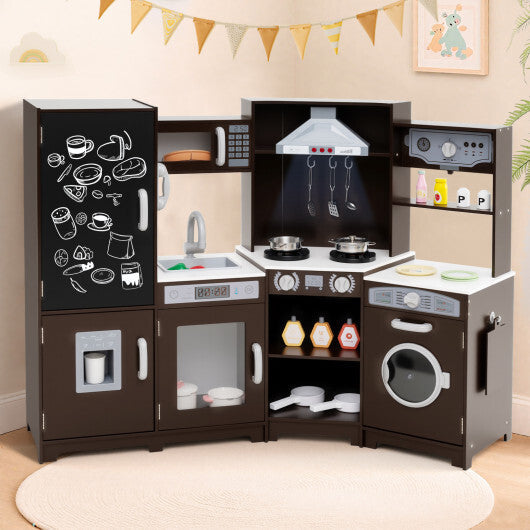 Corner Wooden Play Kitchen with Lights and Sounds Large Pretend Play Kitchen Set-Espresso LuxuryLifeWay Online Store