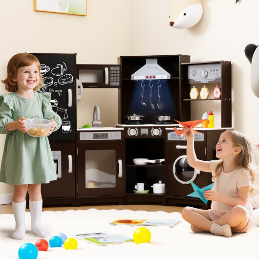 Corner Wooden Play Kitchen with Lights and Sounds Large Pretend Play Kitchen Set-Espresso LuxuryLifeWay Online Store