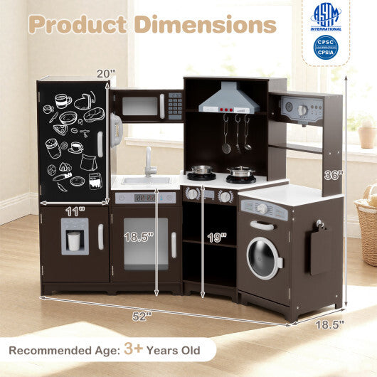 Corner Wooden Play Kitchen with Lights and Sounds Large Pretend Play Kitchen Set-Espresso LuxuryLifeWay Online Store