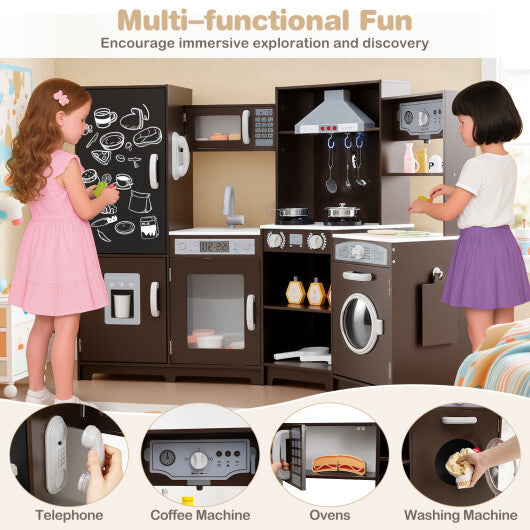 Corner Wooden Play Kitchen with Lights and Sounds Large Pretend Play Kitchen Set-Espresso LuxuryLifeWay Online Store