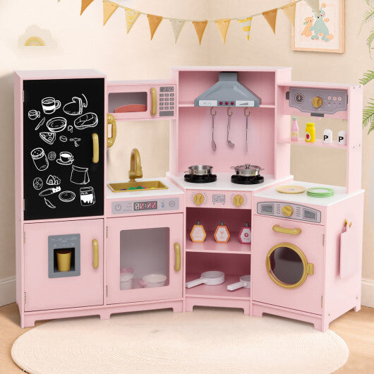 Corner Wooden Play Kitchen with Lights and Sounds Large Pretend Play Kitchen Set-Espresso LuxuryLifeWay Online Store