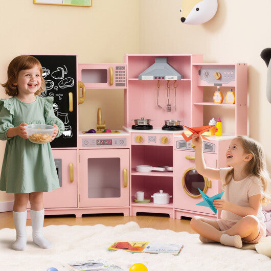 Corner Wooden Play Kitchen with Lights and Sounds Large Pretend Play Kitchen Set-Espresso LuxuryLifeWay Online Store