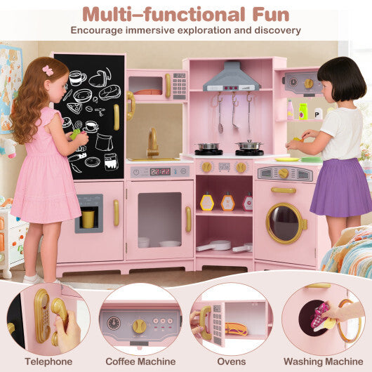Corner Wooden Play Kitchen with Lights and Sounds Large Pretend Play Kitchen Set-Espresso LuxuryLifeWay Online Store