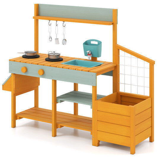 Costway Play Kitchen for Kids Wooden Toy Kitchen Playset Pretend Mud Kitchen-Yellow LuxuryLifeWay Online Store