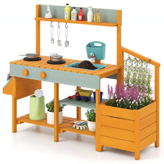 Costway Play Kitchen for Kids Wooden Toy Kitchen Playset Pretend Mud Kitchen-Yellow LuxuryLifeWay Online Store