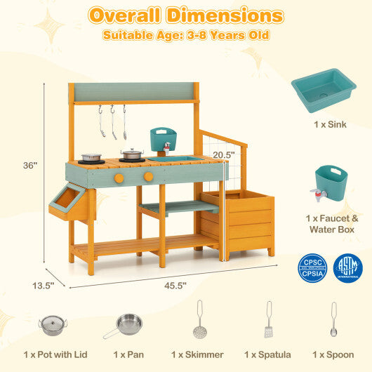 Costway Play Kitchen for Kids Wooden Toy Kitchen Playset Pretend Mud Kitchen-Yellow LuxuryLifeWay Online Store