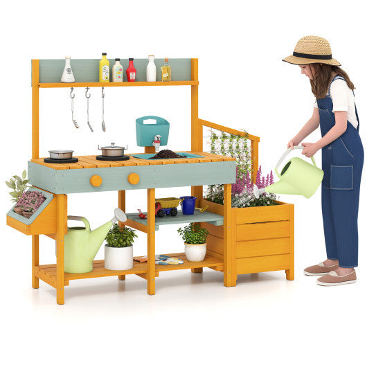 Costway Play Kitchen for Kids Wooden Toy Kitchen Playset Pretend Mud Kitchen-Yellow LuxuryLifeWay Online Store