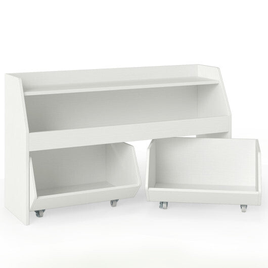 Kids Toy Storage Organizer Wooden Bookcase with 2 Movable Drawers-White LuxuryLifeWay Online Store