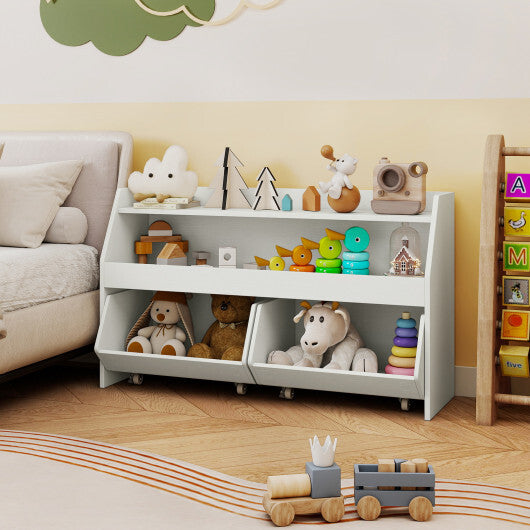 Kids Toy Storage Organizer Wooden Bookcase with 2 Movable Drawers-White LuxuryLifeWay Online Store