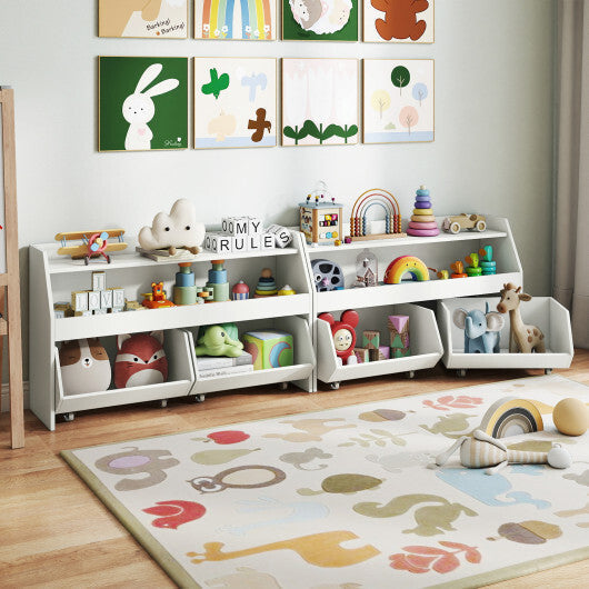 Kids Toy Storage Organizer Wooden Bookcase with 2 Movable Drawers-White LuxuryLifeWay Online Store
