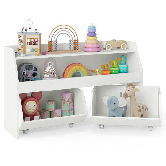 Kids Toy Storage Organizer Wooden Bookcase with 2 Movable Drawers-White LuxuryLifeWay Online Store