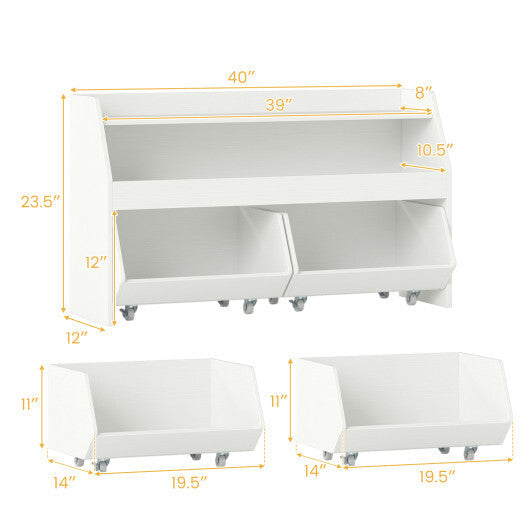 Kids Toy Storage Organizer Wooden Bookcase with 2 Movable Drawers-White LuxuryLifeWay Online Store