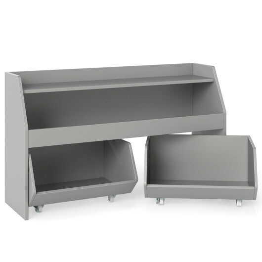 Kids Toy Storage Organizer Wooden Bookcase with 2 Movable Drawers-White LuxuryLifeWay Online Store