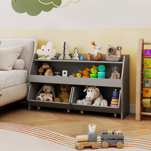 Kids Toy Storage Organizer Wooden Bookcase with 2 Movable Drawers-White LuxuryLifeWay Online Store