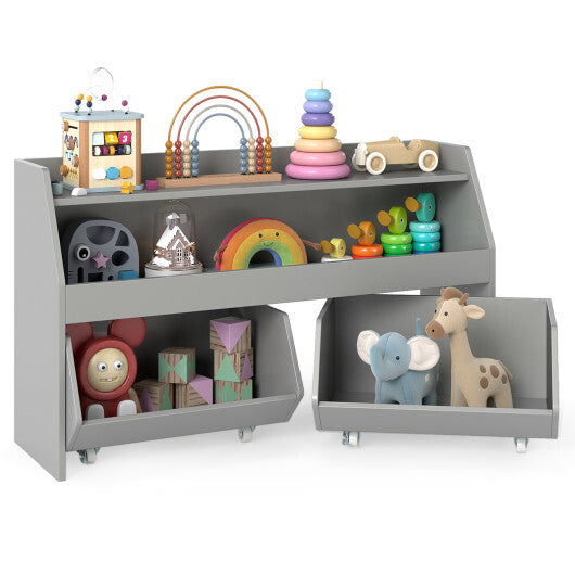 Kids Toy Storage Organizer Wooden Bookcase with 2 Movable Drawers-White LuxuryLifeWay Online Store