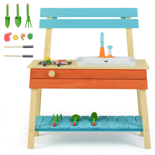 Kids Play Kitchen Set  Wooden Kitchen Playset Chef Pretend Mud Kitchen-Blue LuxuryLifeWay Online Store
