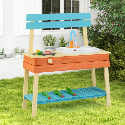 Kids Play Kitchen Set  Wooden Kitchen Playset Chef Pretend Mud Kitchen-Blue LuxuryLifeWay Online Store