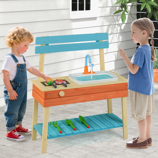 Kids Play Kitchen Set  Wooden Kitchen Playset Chef Pretend Mud Kitchen-Blue LuxuryLifeWay Online Store