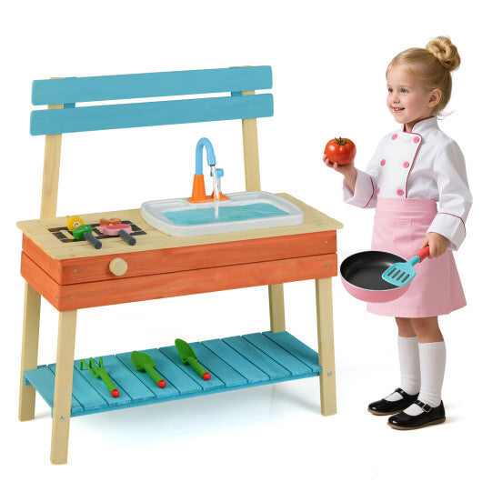 Kids Play Kitchen Set  Wooden Kitchen Playset Chef Pretend Mud Kitchen-Blue LuxuryLifeWay Online Store