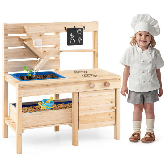 Outdoor Play Pretend Kitchen with Detachable Sandbox and Removable Sink-Natural LuxuryLifeWay Online Store