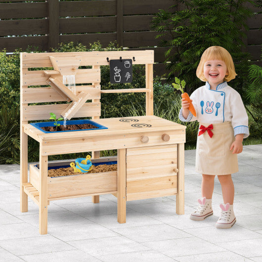 Outdoor Play Pretend Kitchen with Detachable Sandbox and Removable Sink-Natural LuxuryLifeWay Online Store
