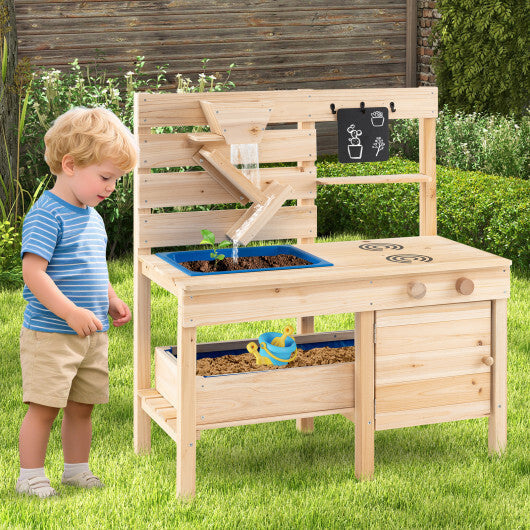 Outdoor Play Pretend Kitchen with Detachable Sandbox and Removable Sink-Natural LuxuryLifeWay Online Store