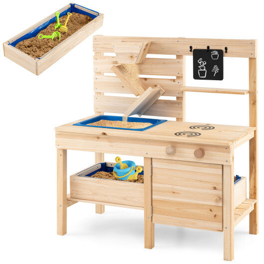 Outdoor Play Pretend Kitchen with Detachable Sandbox and Removable Sink-Natural LuxuryLifeWay Online Store