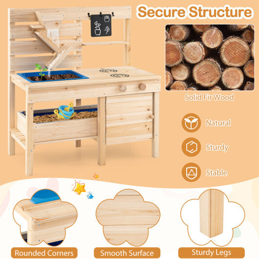 Outdoor Play Pretend Kitchen with Detachable Sandbox and Removable Sink-Natural LuxuryLifeWay Online Store