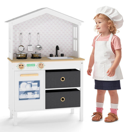 Kids Play Kitchen Children Toy Kitchen Playset with 2 Stoves and Rotation Knobs-Pink LuxuryLifeWay Online Store
