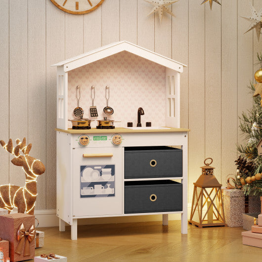Kids Play Kitchen Children Toy Kitchen Playset with 2 Stoves and Rotation Knobs-Pink LuxuryLifeWay Online Store