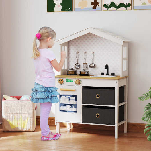 Kids Play Kitchen Children Toy Kitchen Playset with 2 Stoves and Rotation Knobs-Pink LuxuryLifeWay Online Store