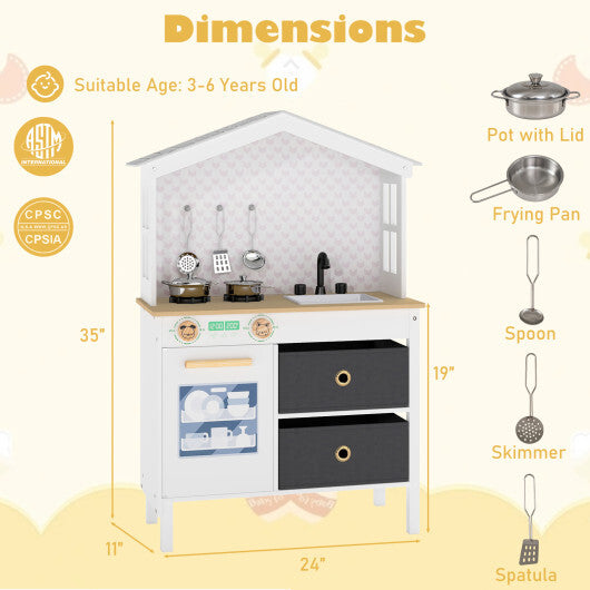 Kids Play Kitchen Children Toy Kitchen Playset with 2 Stoves and Rotation Knobs-Pink LuxuryLifeWay Online Store