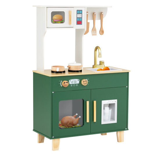 Kids Play Kitchen with Microwave and Rotation Knobs for Girls Boys Aged 3-6-Green LuxuryLifeWay Online Store