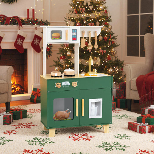 Kids Play Kitchen with Microwave and Rotation Knobs for Girls Boys Aged 3-6-Green LuxuryLifeWay Online Store