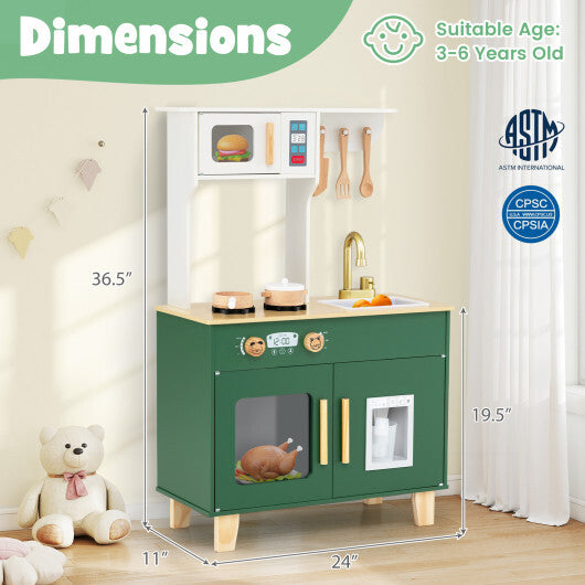 Kids Play Kitchen with Microwave and Rotation Knobs for Girls Boys Aged 3-6-Green LuxuryLifeWay Online Store