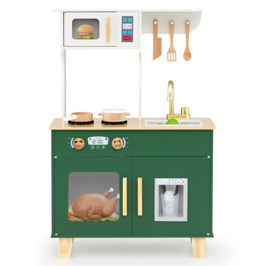 Kids Play Kitchen with Microwave and Rotation Knobs for Girls Boys Aged 3-6-Green LuxuryLifeWay Online Store