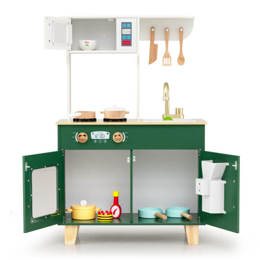 Kids Play Kitchen with Microwave and Rotation Knobs for Girls Boys Aged 3-6-Green LuxuryLifeWay Online Store