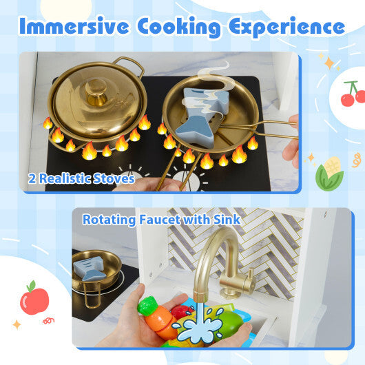 Kids Play Kitchen with Stoves and Faucet for Girls Boys Aged 3-6-White LuxuryLifeWay Online Store