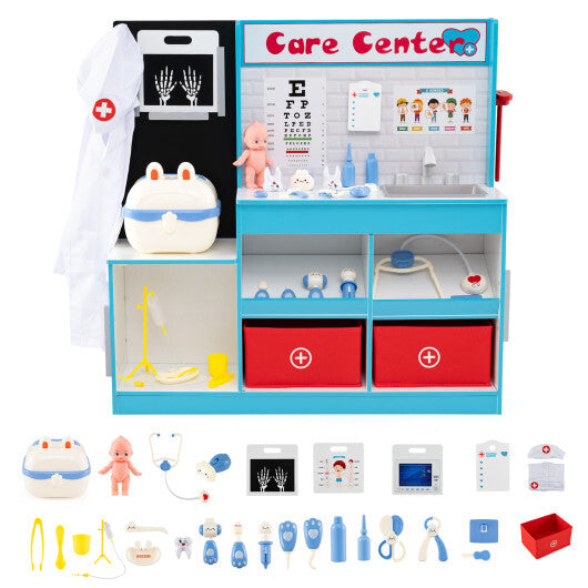 Play Doctor's Office Wood Medical Center Toy Set with Examine Region-Blue LuxuryLifeWay Online Store