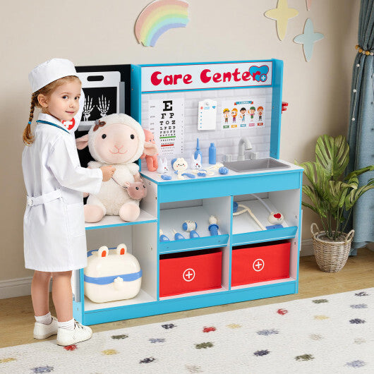 Play Doctor's Office Wood Medical Center Toy Set with Examine Region-Blue LuxuryLifeWay Online Store