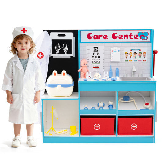 Play Doctor's Office Wood Medical Center Toy Set with Examine Region-Blue LuxuryLifeWay Online Store