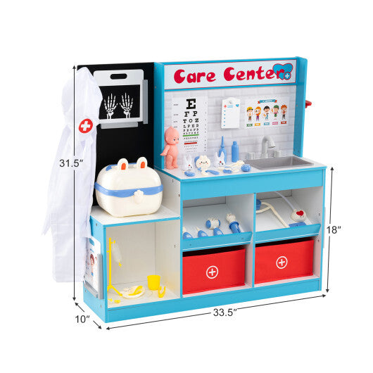 Play Doctor's Office Wood Medical Center Toy Set with Examine Region-Blue LuxuryLifeWay Online Store