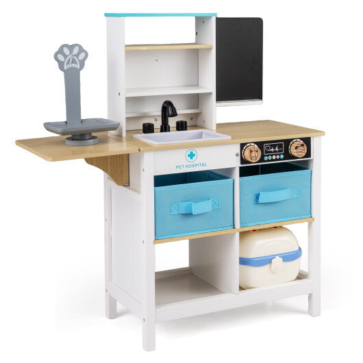 Play Doctor's Office Wood Medical Center Toy Set with Blackboard-White