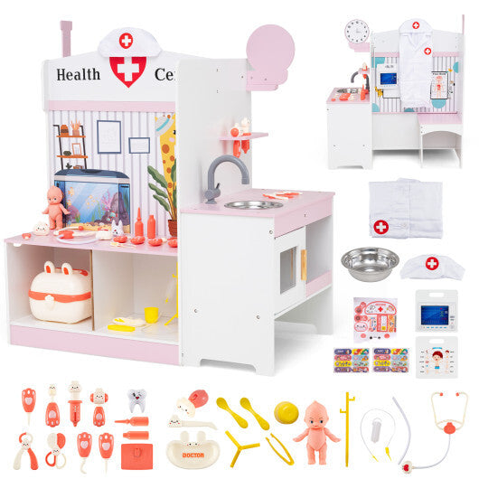 Kids Doctor Play Set with Adjustable Height Bar-Pink LuxuryLifeWay Online Store
